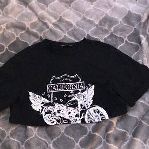 Black crop top with motorcycle logo